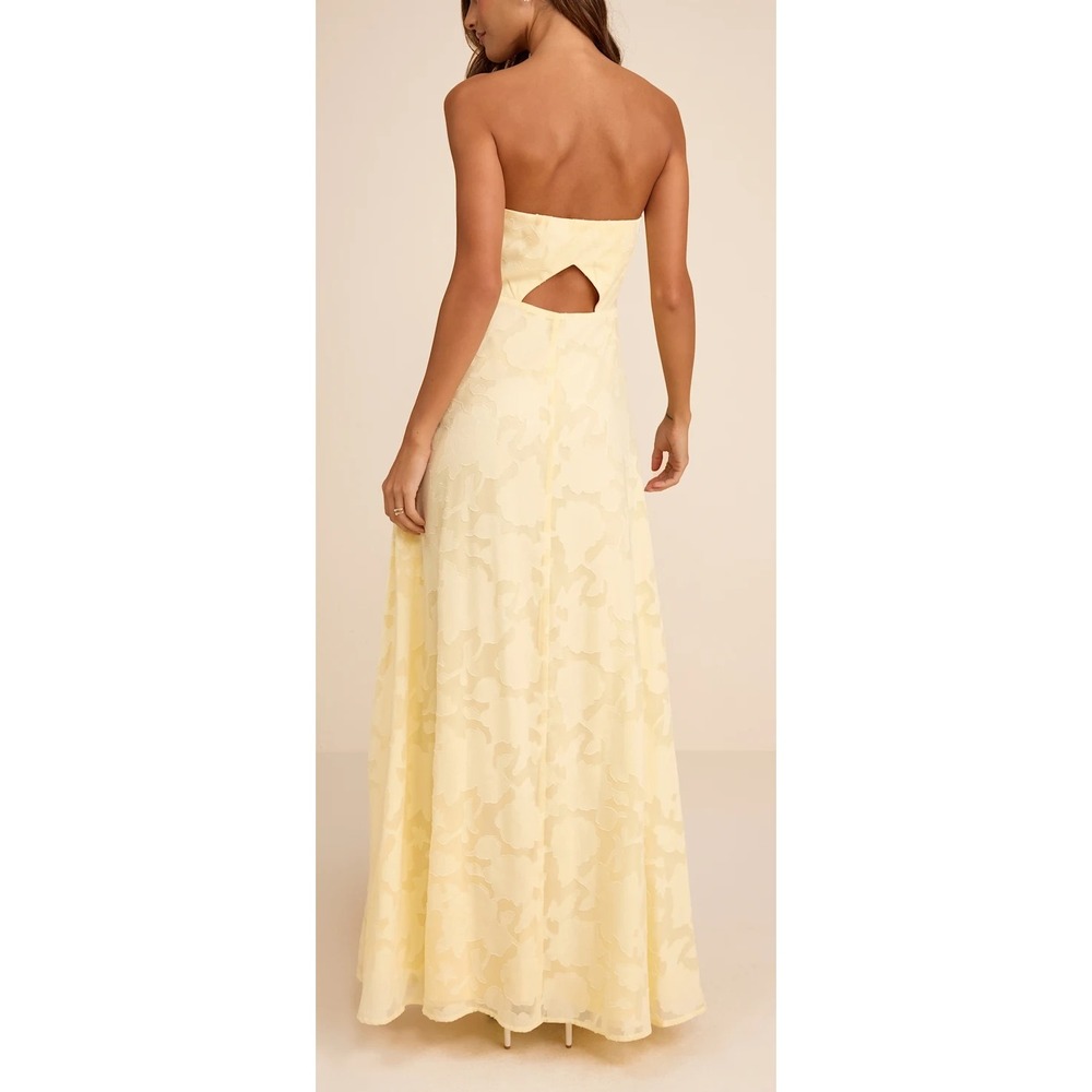 NWT Lulus Garden of Romance Yellow Floral Burnout Strapless Maxi Dress Sz M